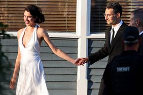 Margaret Qualley and Jack Antonoff are all smiles during their wedding recepetion at Bird & Betty