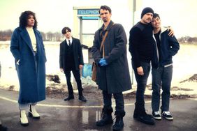 The Umbrella Academy. (L to R) Elliot Page as Viktor Hargreeves, Emmy Raver-Lampman as Allison Hargreeves, Aidan Gallagher as Number Five, Robert Sheehan as Klaus Hargreeves, David CastanÃÂeda as Diego Hargreeves, Justin H. Min as Ben Hargreeves, Ritu Arya as Lila Pitts in episode 406 of The Umbrella Academy.