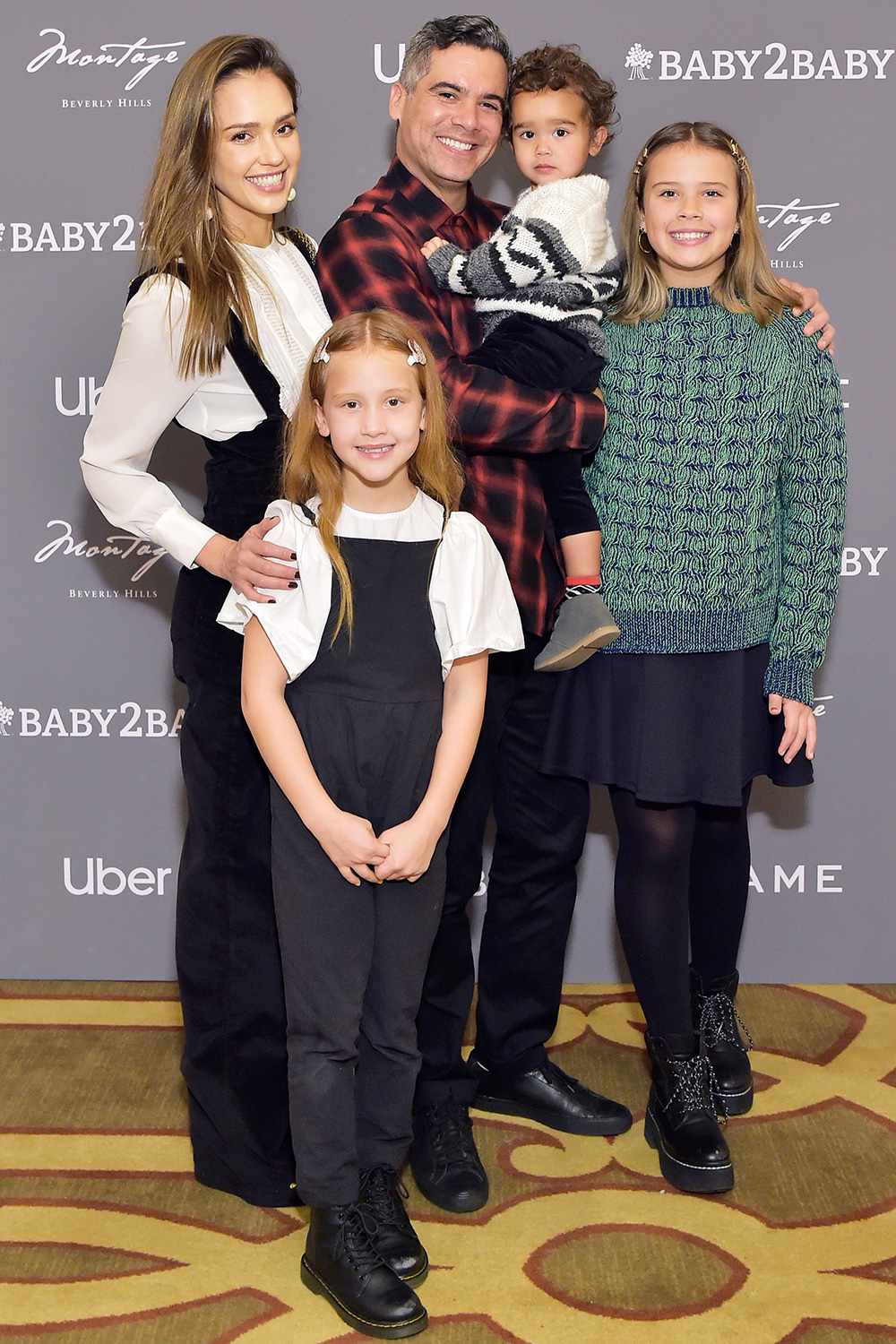 Jessica Alba, Haven Garner Warren, Cash Warren, Hayes Alba Warren and Honor Marie Warren attend The Baby2Baby Holiday Party Presented By FRAME And Uber at Montage Beverly Hills on December 15, 2019 in Beverly Hills, California