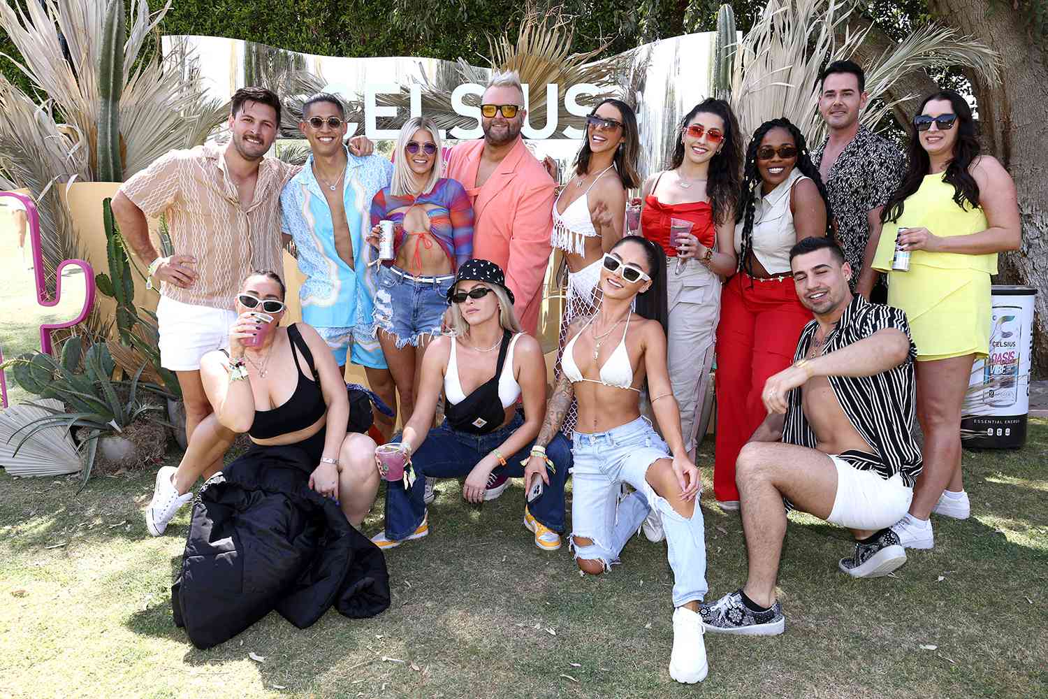Brock Davies, guests, Ariana Madix, Dayna Kathan, Bradley Kearns, Scheana Marie, Elaine Ratner, guests, Jojo Guadagno, William Ratner and guest attend the CELSIUS Oasis Vibe House