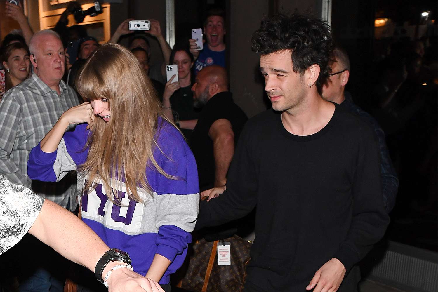 Taylor Swift and Matty Healy seen leaving 'The Electric Lady' studio in Manhattan on May 16, 2023 in New York City. 