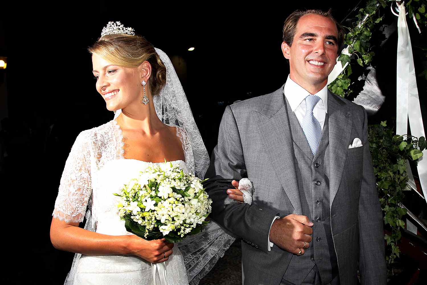 Princess Nikolaos of Greece and Denmark (Tatiana Blatnik) leave in a horse drawn carriage after getting married at the Cathedral of Ayios Nikolaos (St. Nicholas) on August 25, 2010 in Spetses, Greece.