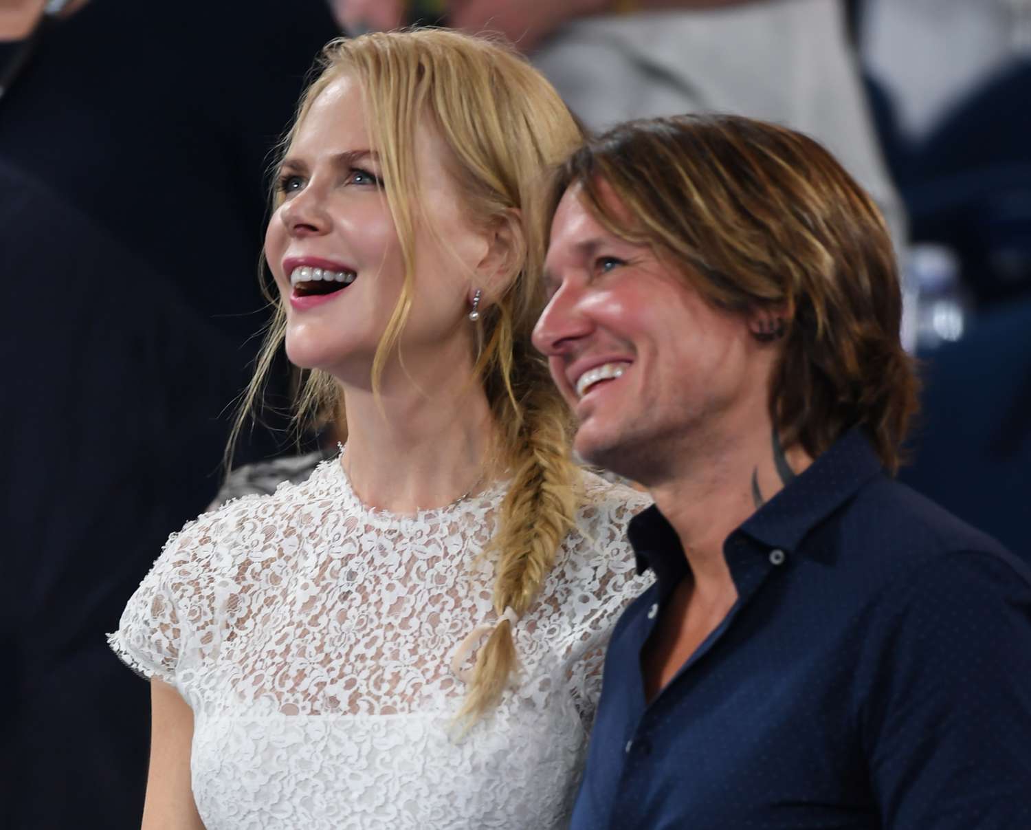 Nicole Kidman and husband Keith Urban watch Anna Wintour on court receiving the Australian Open inspiration for 2019 as they attend the 2019 Australian Open at Melbourne Park on January 24, 2019 in Melbourne, Australia
