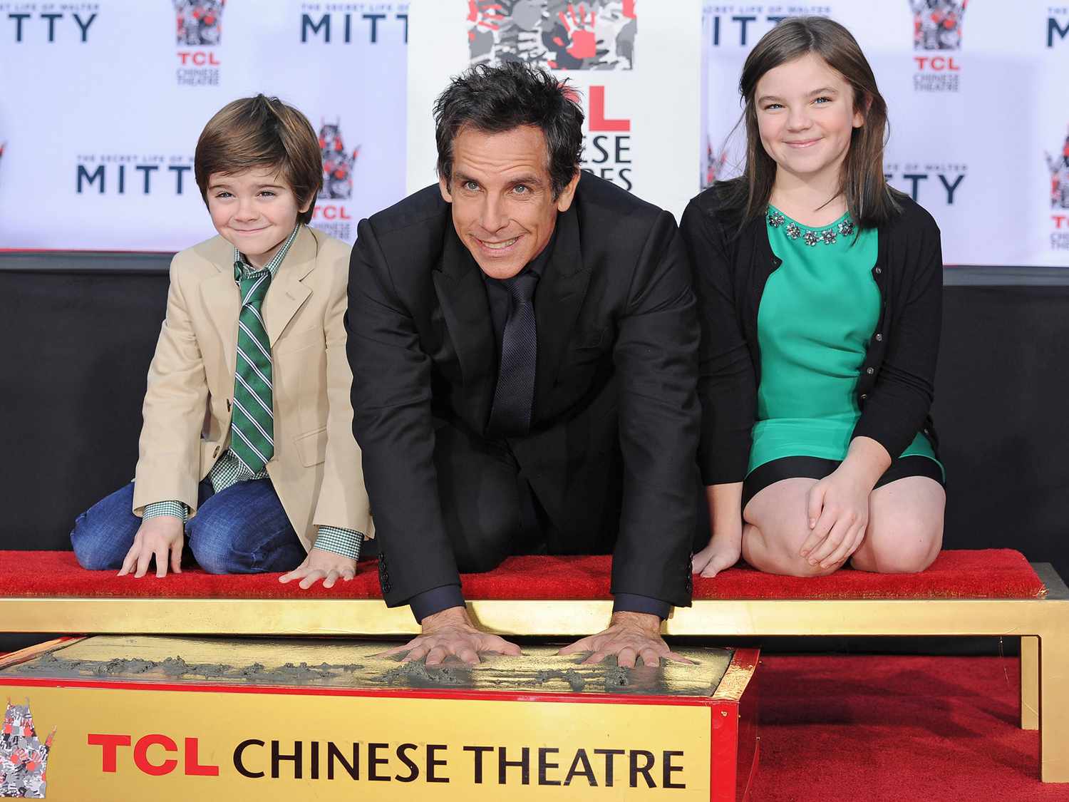 Ben Stiller (C) and his children Quinlin Stiller (L) and Ella Stiller attend the hand and footprint ceremony honoring Ben Stiller held at TCL Chinese Theatre on December 3, 2013 in Hollywood, California