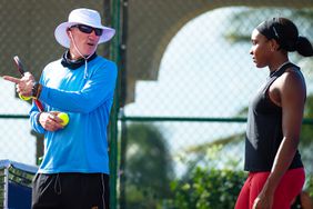 Brad Gilbert coaches Coco Gauff of the United States during practice ahead of the GNP Seguros WTA Finals Cancun 2023 part of the Hologic WTA Tour on October 26, 2023 in Cancun, Mexico