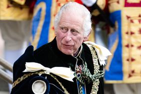 King Charles III leaves a national service of thanksgiving and dedication to the coronation of King Charles III and Queen Camilla at St Giles' Cathedral on July 05, 2023