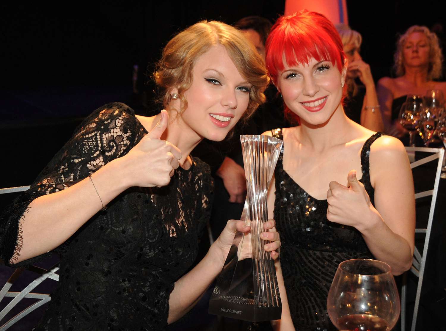 Honoree Taylor Swift and Recording Artists Hayley Williams of the group Paramore and Kid Rock at the CMT Artists of the Year at The Factory on November 30, 2010 in Franklin, Tennessee.