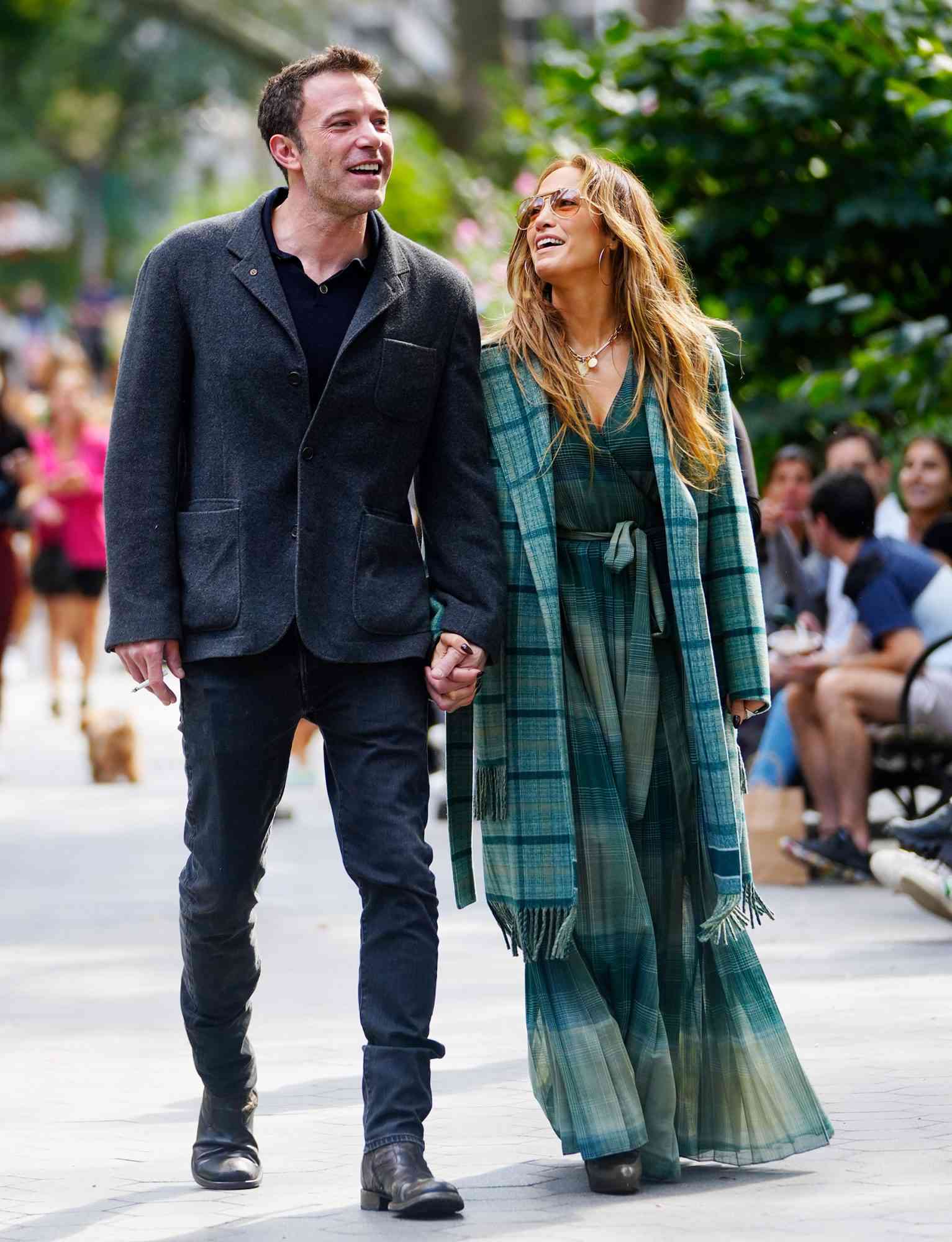 Jennifer Lopez and Ben Affleck are seen on September 26, 2021 in New York City
