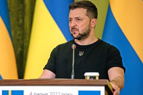 KYIV, UKRAINE - JULY 04: Ukrainian President Volodymyr Zelensky is seen during a joint press conference with Swedish Prime Minister Magdalena Andersson on July 4, 2022 in Kyiv, Ukraine. Russia's invasion of Ukraine has spurred Sweden, along with Finland, to seek membership in the NATO military alliance after decades of neutrality. (Photo by Alexey Furman/Getty Images)