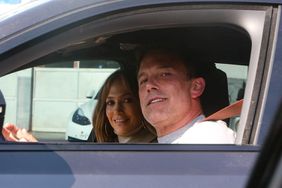 Ben Affleck and Jennifer Lopez are all smiles as they are spotted together in Ben's car after attending a family event in Brentwood