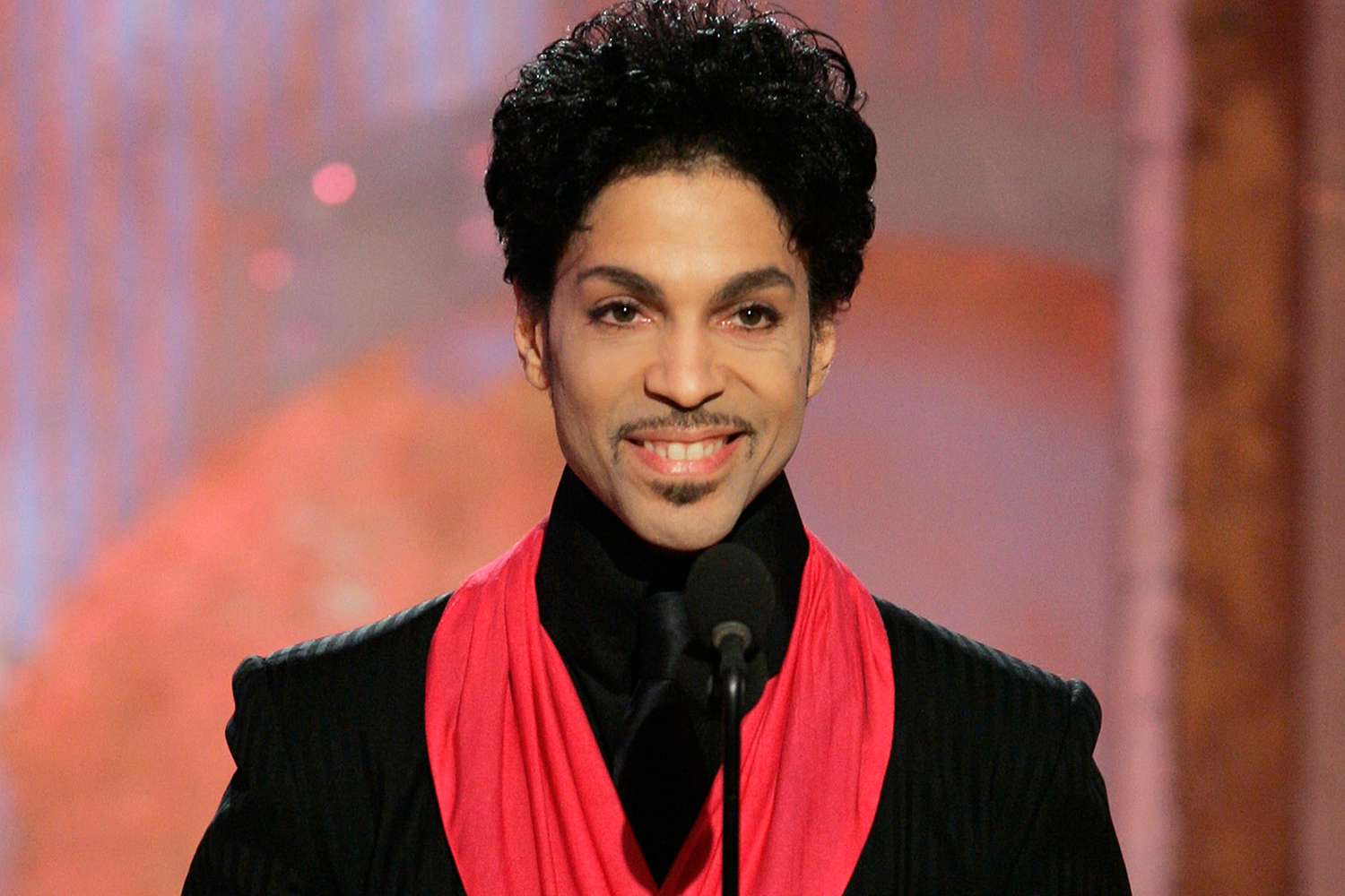 Singer Prince speaks on stage at the 62nd Annual Golden Globe Awards held at the Beverly Hilton Hotel on January 16, 2005