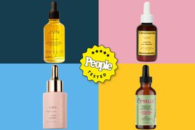 Collage of hair oils we recommend on a multicolor background