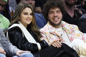 Selena Gomez and Benny Blanco during the first half of a Los Angeles Lakers game on January 3, 2024.