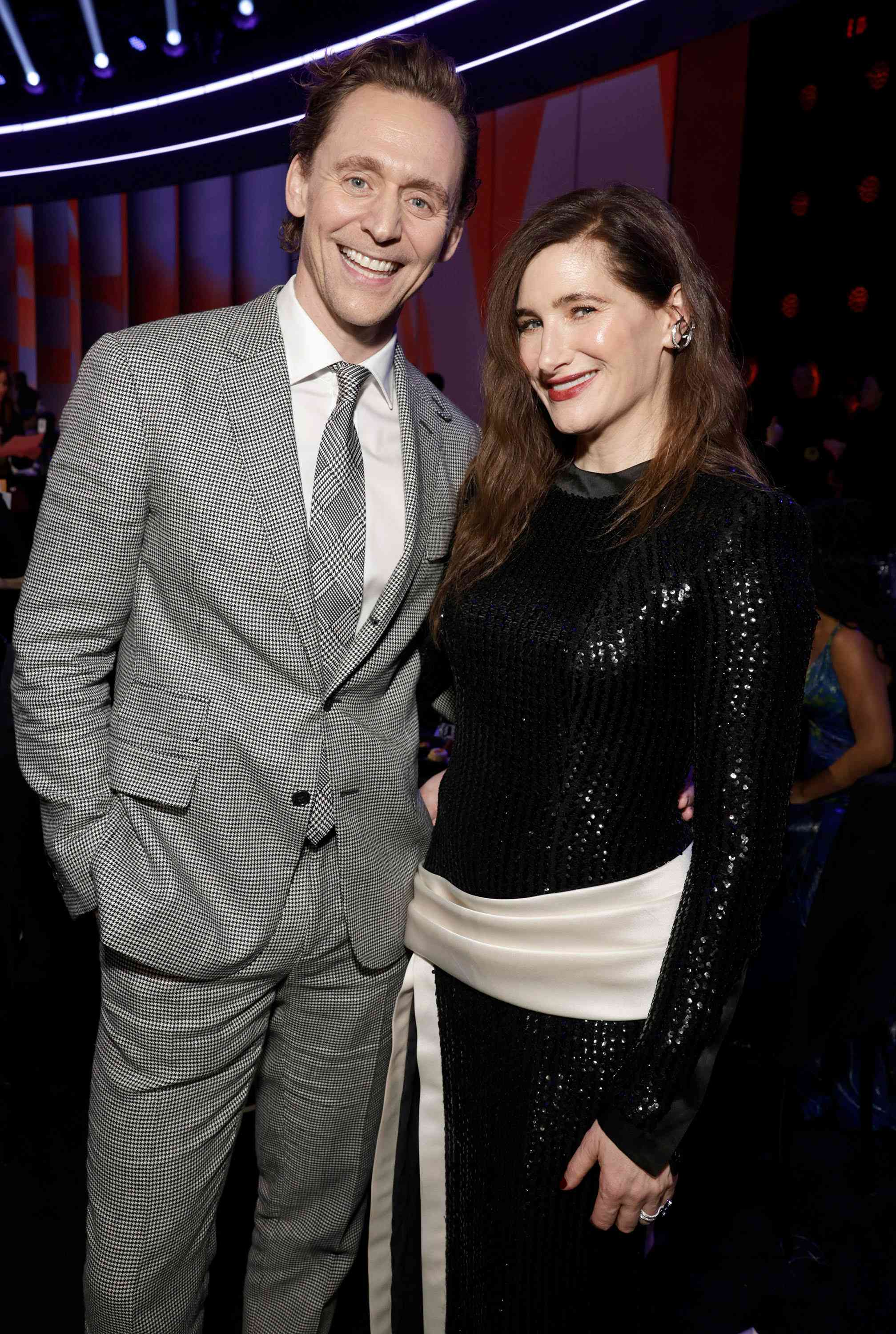 Tom Hiddleston and Kathryn Hahn attend the 2024 People's Choice Awards held at Barker Hangar on February 18, 2024 in Santa Monica, California.