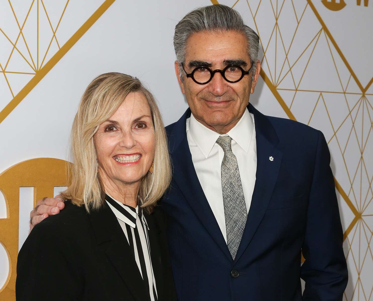 Eugene Levy (R) and his Wife Deborah Divine (L) attend the Showtime Emmy eve nominees celebrations at San Vincente Bungalows on September 21, 2019 in West Hollywood, California
