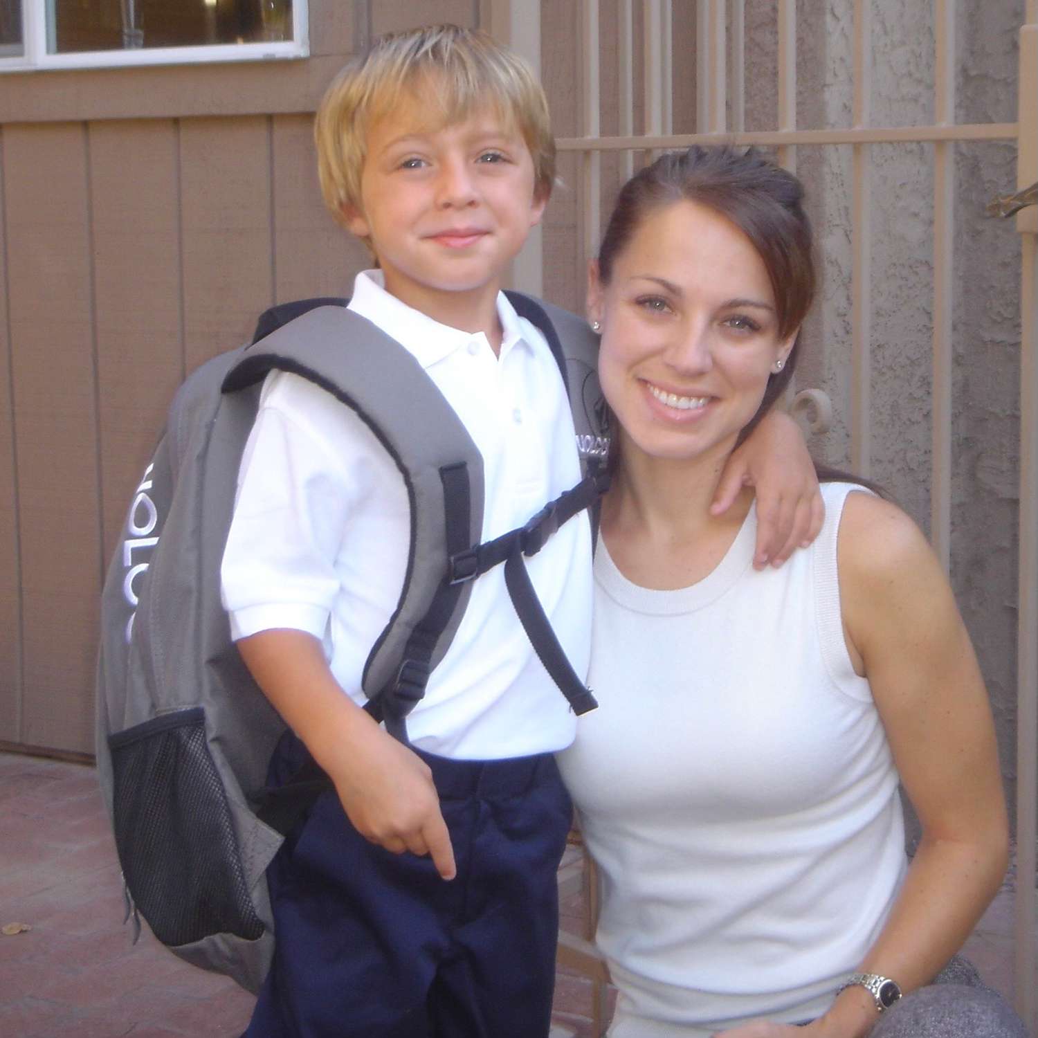 Nicole Saphier (right) and her son on his first day of first grade