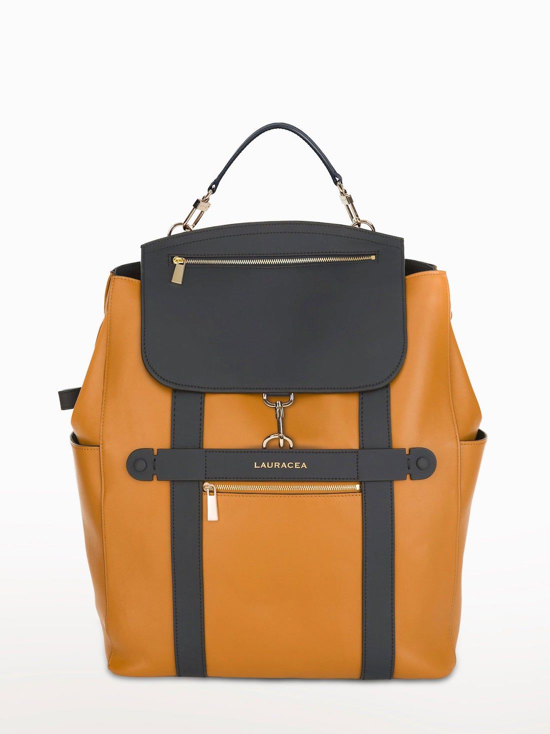Lauracea Backpack Convertible Backpack Tote, $1,750; lauracea.com https://lauracea.com/products/convertible-backpack-tote-caramel-navy