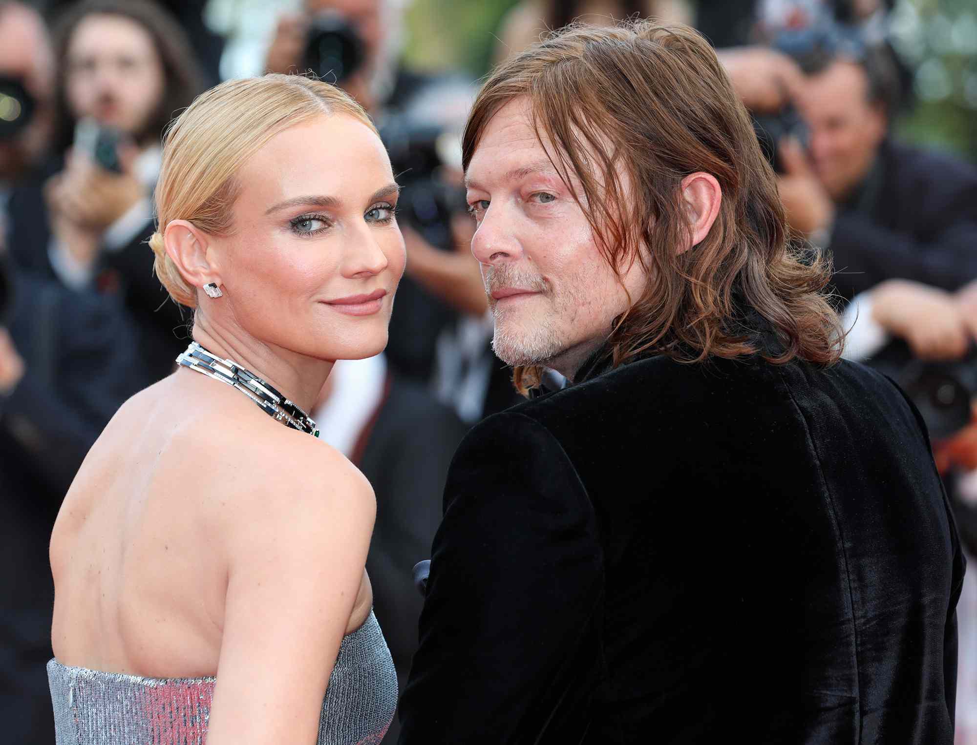 Diane Kruger and Norman Reedus attends the closing ceremony red carpet for the 75th annual Cannes film festival at Palais des Festivals on May 28, 2022 in Cannes, France