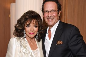 Dame Joan Collins (L) and Percy Gibson attend an after party following Dame Joan Collins' one woman show "Joan Collins: Unscripted" at the Cafe Royal on September 30, 2016 in London, England