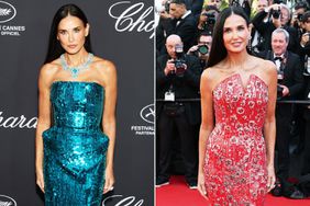 Demi Moore attends the Chopard Trophy at the 77th annual Cannes Film Festival at Carlton Beach on May 17, 2024 in Cannes, France.; Demi Moore attends the "Kinds Of Kindness" Red Carpet at the 77th annual Cannes Film Festival at Palais des Festivals on May 17, 2024 in Cannes, France.