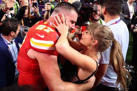Travis Kelce Taylor Swift Super bowl holding face los angeles 02 11 24