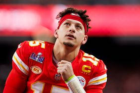 Patrick Mahomes #15 of the Kansas City Chiefs looks on before Super Bowl LVIII against the San Francisco 49ers at Allegiant Stadium on February 11, 2024 in Las Vegas, Nevada