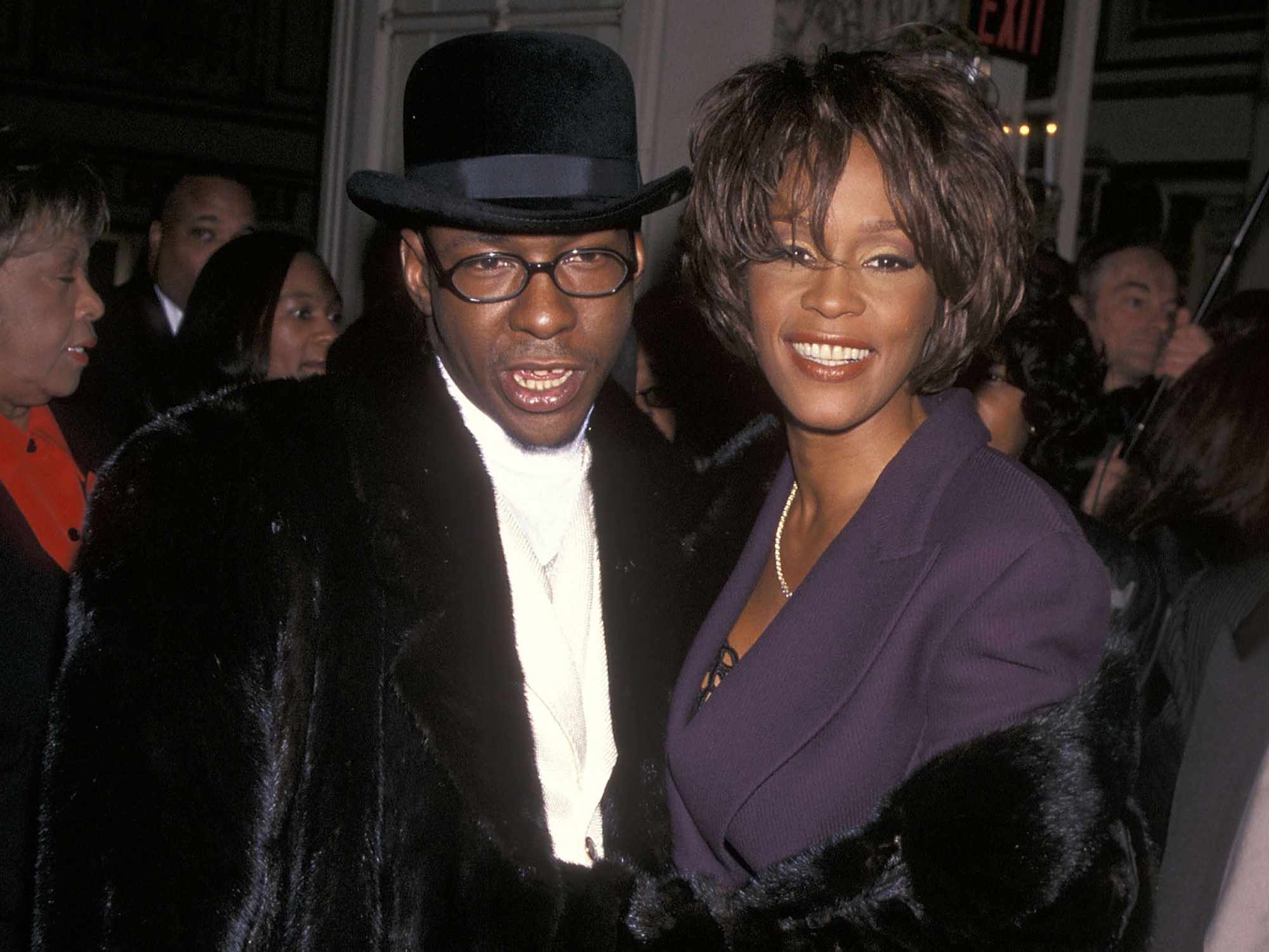 Bobby Brown and singer Whitney Houston attend the 40th Annual Grammy Awards Pre-Party Hosted by Clive Davis on February 24, 1998 at The Plaza Hotel in New York City