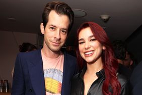 Mark Ronson (L) and Dua Lipa attend the Cocktail Reception Celebrating Greta Gerwig as AFI Guest Artistic Director at Harriet's Rooftop on October 27, 2023 in West Hollywood, California.