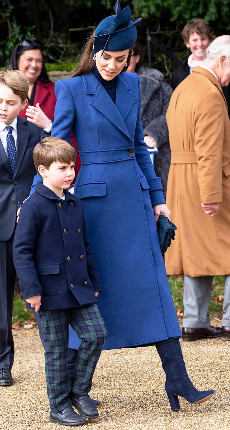 Prince Louis of Wales and Catherine, Princess of Wales attend the Christmas Day service at St Mary Magdalene Church on December 25, 2023 in Sandringham, Norfolk.