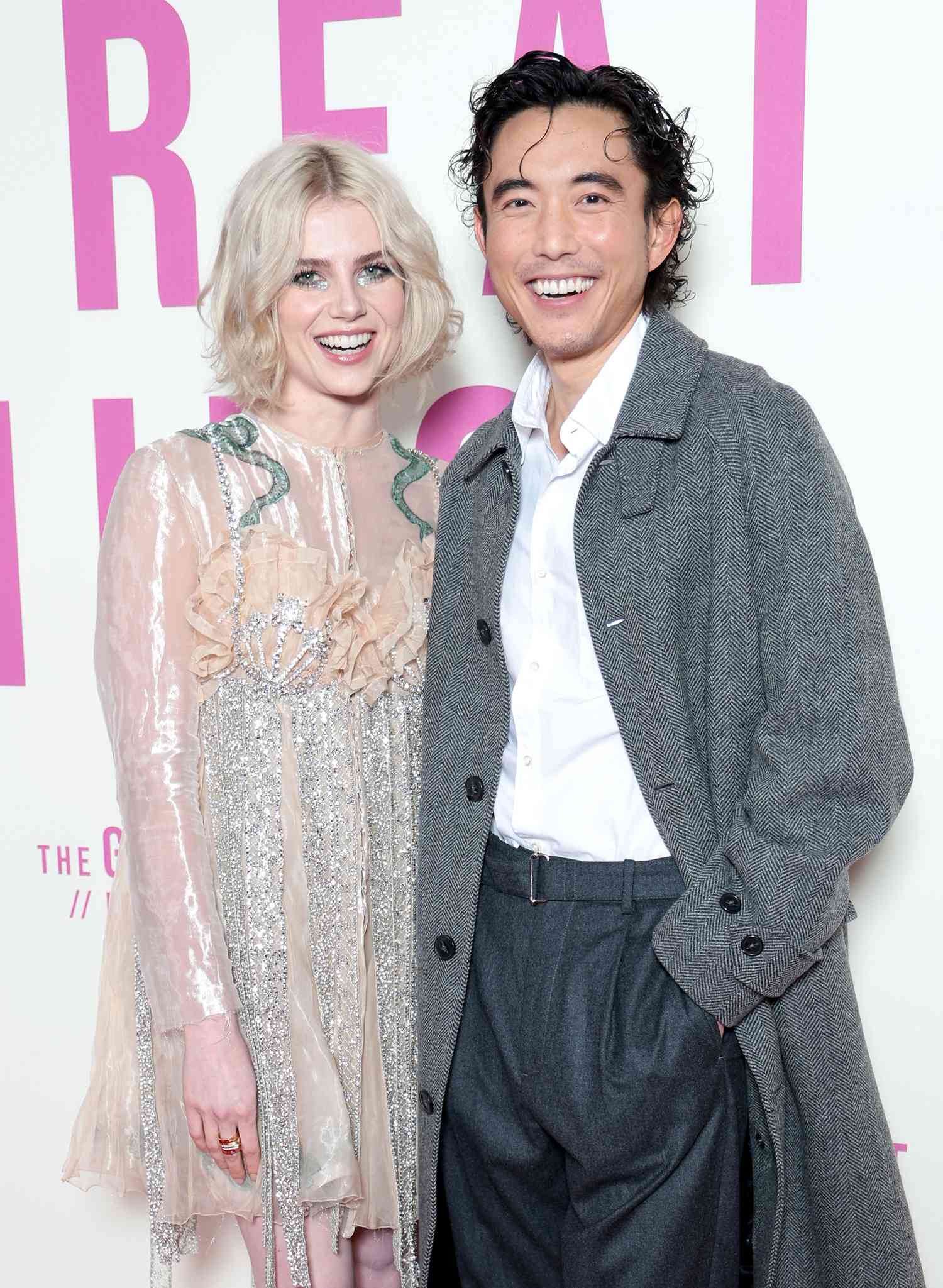 Lucy Boynton and Justin H Min attend the special screening of "The Greatest Hits" at the Ham Yard Hotel on March 27, 2024 in London, England. 