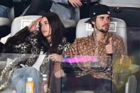 Justin Bieber and his wife US model Hailey Bieber watch Super Bowl LVIII