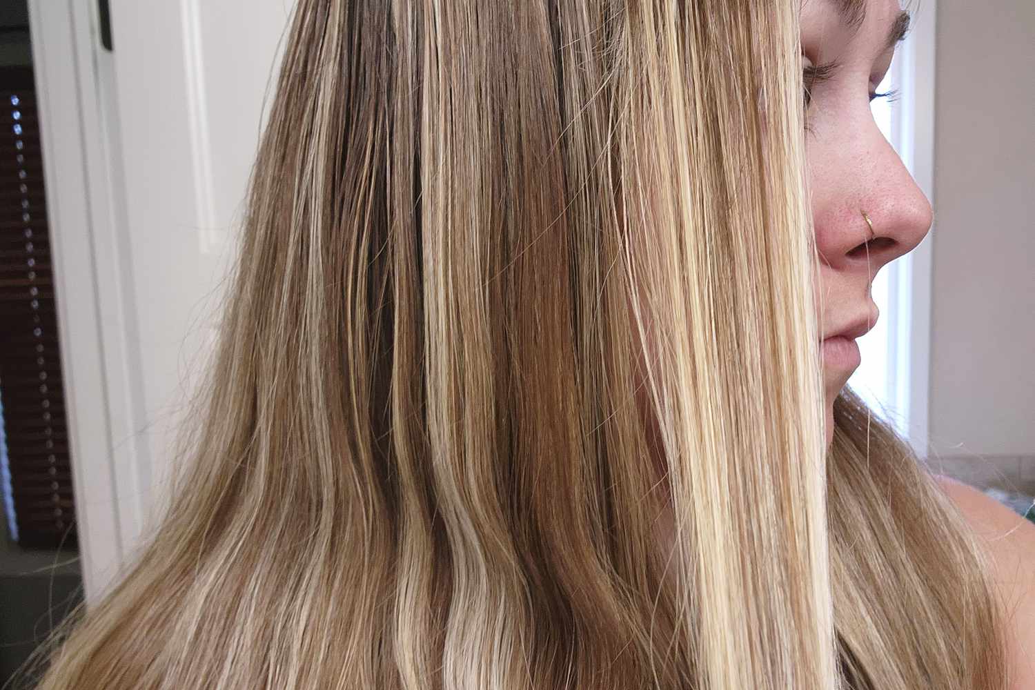 A person's hair after using LolaVie Restorative Shampoo and Conditioner