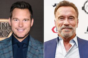 Chris Pratt attends a special screening of Guardians Of The Galaxy Vol. 3 on May 03, 2023 in New York City. (Photo by Jamie McCarthy/Getty Images for Disney); Arnold Schwarzenegger speaks during a press conference on March 15, 2019 in Melbourne, Australia. (Photo by Sam Tabone/WireImage)