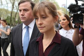 Actress Allison Mack (R) departs the United States Eastern District Court after a bail hearing