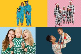 quad photo of families in matching pajamas