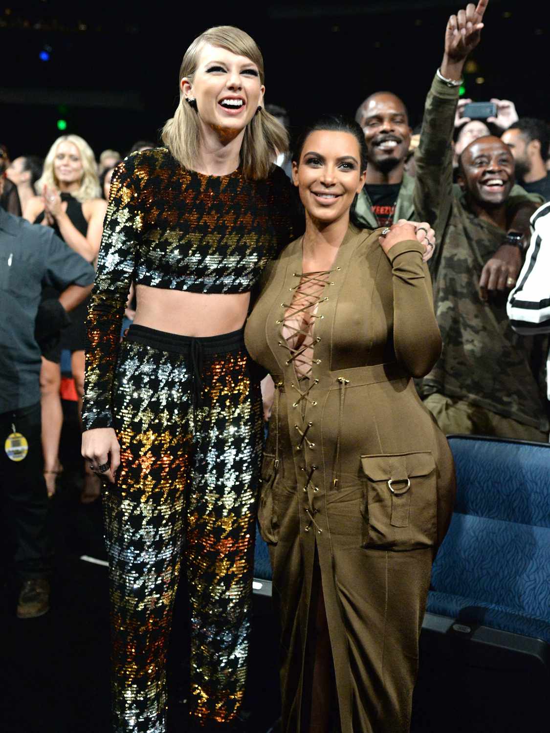 Taylor Swift and Kim Kardashian West attend the 2015 MTV Video Music Awards at Microsoft Theater on August 30, 2015 in Los Angeles, California