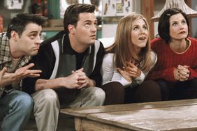FRIENDS -- "The One With The Embryos" -- Episode 12 -- Aired 1/15/1998 -- Pictured: (l-r) Matt Le Blanc as Joey Tribbiani, Matthew Perry as Chandler Bing, Jennifer Aniston as Rachel Green, Courteney Cox as Monica Geller (Photo by NBCU Photo Bank/NBCUniversal via Getty Images via Getty Images)