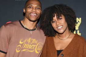 Russell Westbrook and Nina Earl attend "Passion Play: Russell Westbrook" and Religion of Sports Documentary Premiere at iPic Theaters on October 11, 2021 in Los Angeles, California.