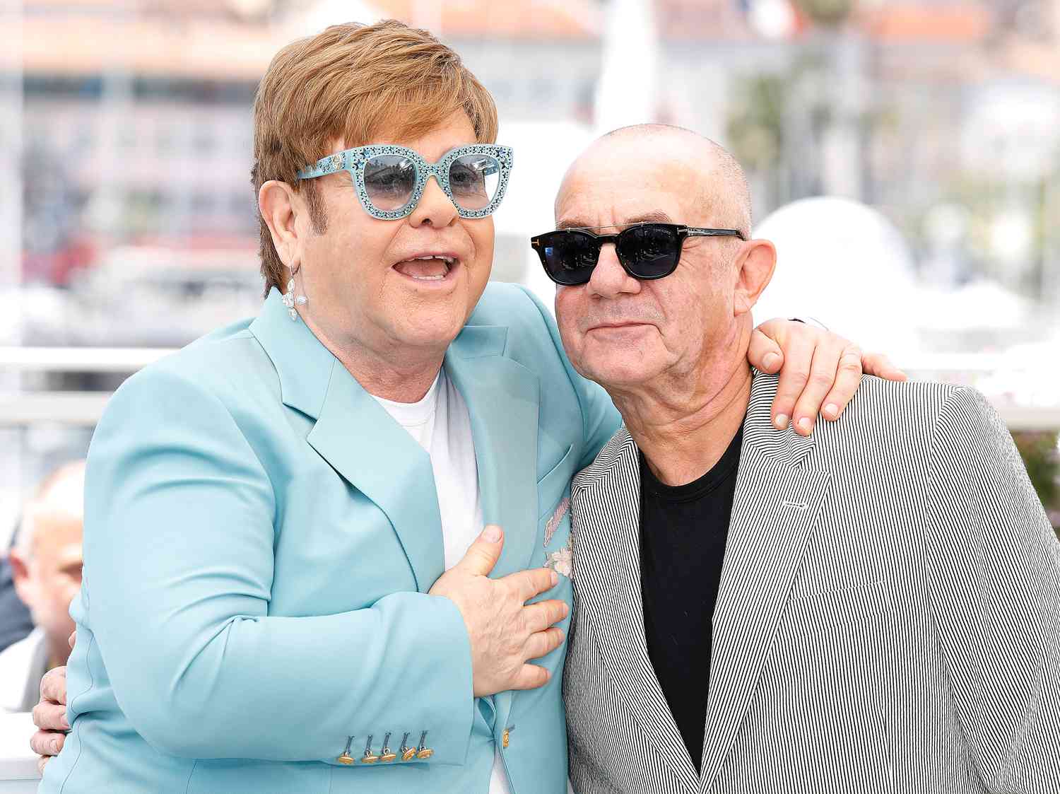 Sir Elton John and Bernie Taupin at the photo call for "Rocketman" during the 72nd Cannes Film Festival at the Palais des Festivals on May 16, 2019 in Cannes, Franc