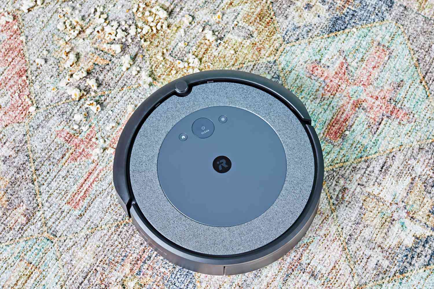 iRobot Roomba i3+ EVO cleaning popcorn off the floor