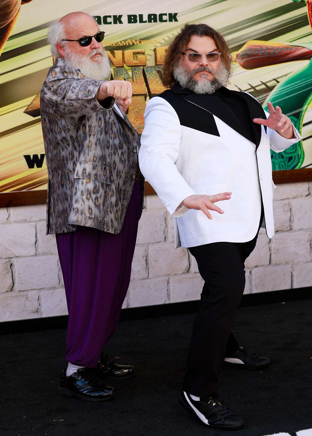 Kyle Gass (L) and US actor Jack Black attend the premiere of Universal Pictures' "Kung Fu Panda 4" at the AMC The Grove theatre in Los Angeles, California, March 3, 2024