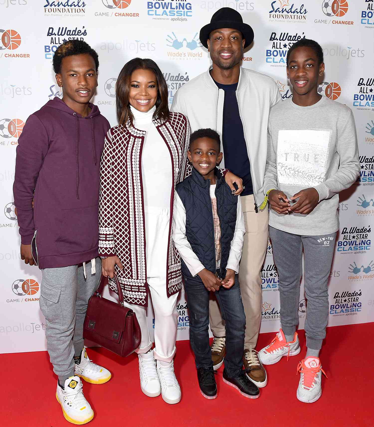 Dahveon Morris, Gabrielle Union, Zion Wade, Dwyane Wade, and Zaire Wade attend the DWade All Star Bowling Classic Benefitting The Sandals Foundation And Wade's World Foundation at The Ballroom on February 13, 2016 in Toronto, Canada
