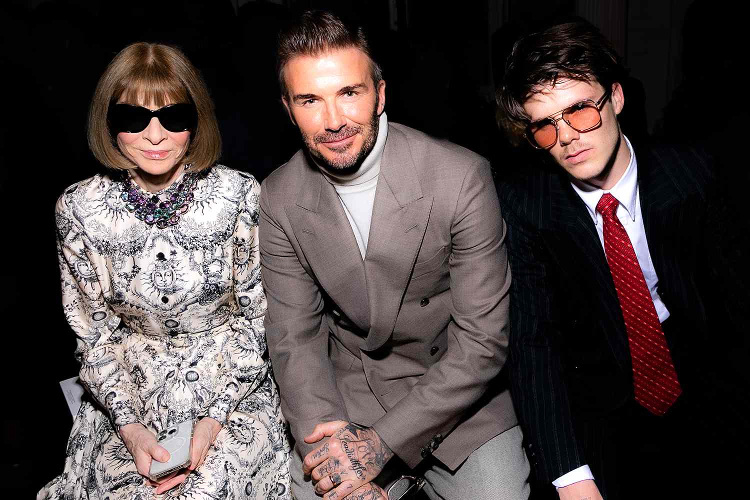 Anna Wintour, David Beckham, and Cruz Beckham at Victoria Beckham RTW Fall 2024 as part of Paris Ready to Wear Fashion Week held at HÃÂ´tel Salomon de Rothschild on March 1, 2024 in Paris, France.