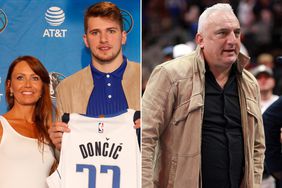 Luka Doncic and his mother pose for a photo at the Post NBA Draft press conference on June 22, 2018. ; Sasa Doncic looks on as the Mavericks take on the Denver Nuggets at American Airlines Center on November 18, 2022. 
