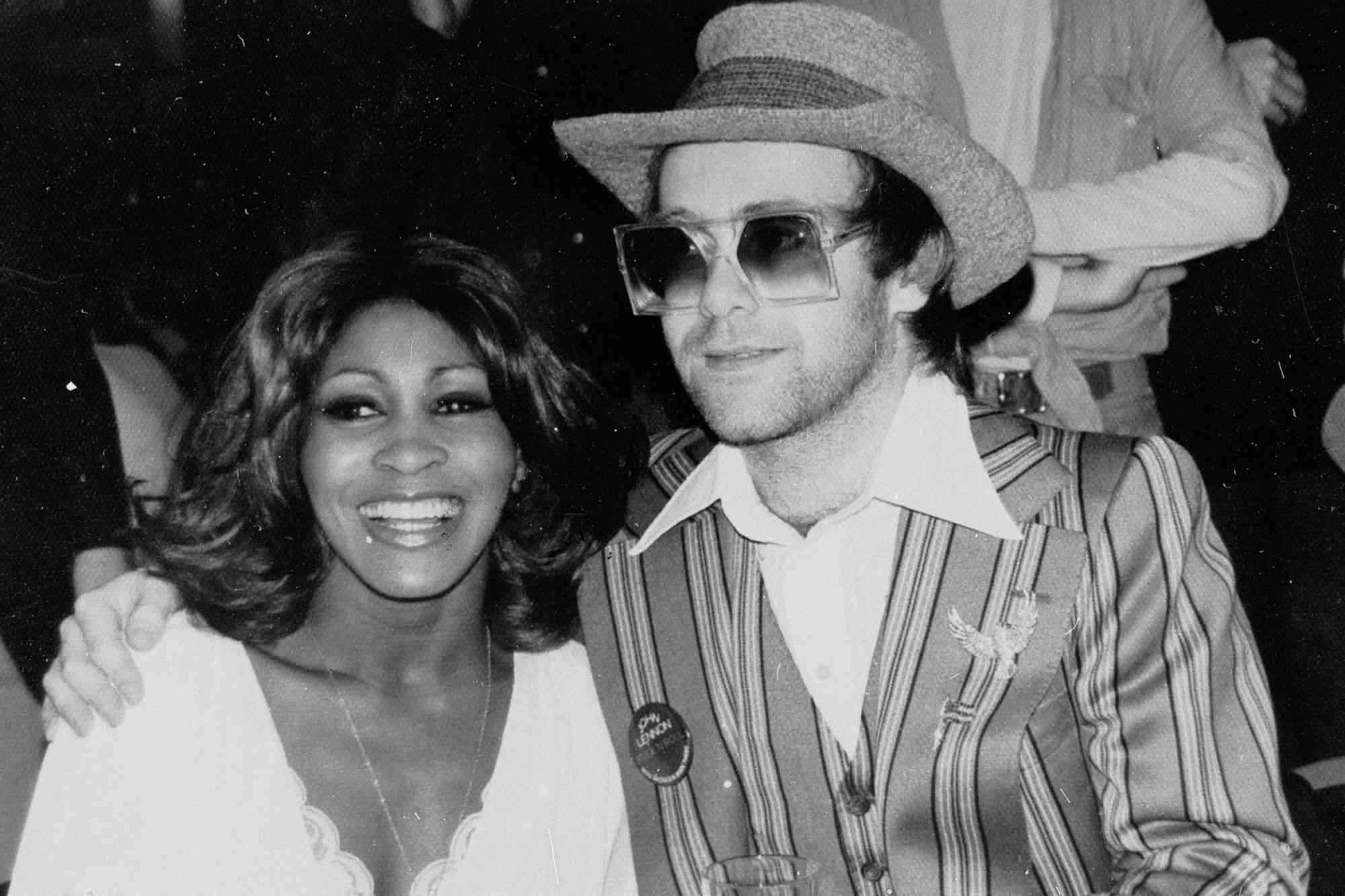 Tina Turner and Elton John at the "Tommy" movie press conference at the Plaza Hotel March 18, 1975 in New York City