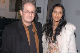 Salman Rushdie and Padma Lakshmi-Rushdie during Olympus Fashion Week Fall 2005 - Diane Von Furstenberg - Backstage and Front Row at 389 West 12th Str in New York City, New York, United States. (Photo by Djamilla Rosa Cochran/WireImage)