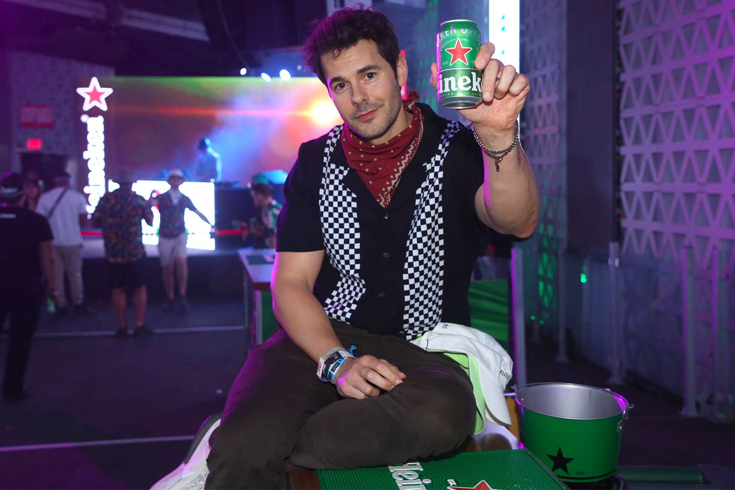 INDIO, CALIFORNIA - APRIL 22: Jayson Blair enjoys a Heineken at the Heineken House at the 2022 Coachella Valley Music and Arts Festival on Friday, April 22nd in Indio, California. (Photo by Phillip Faraone/Getty Images for Heineken)