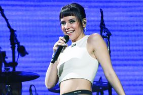 Lily Allen joins Olivia Rodrigo on stage to duet her song 'Smile' at The O2 Arena on May 17, 2024 in London, England.