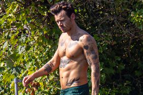 Harry Styles shows off his rippling abs as he goes for a swim in the Hampstead duck ponds during the UK heatwave