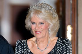 Queen Camilla (wearing Queen Mary's 'Girls of Great Britain and Ireland tiara') attends a dinner at Mansion House in honour of her and King Charles III's Coronation and to recognise the work of the City of London's civic institutions and Livery Companies on October 18, 2023